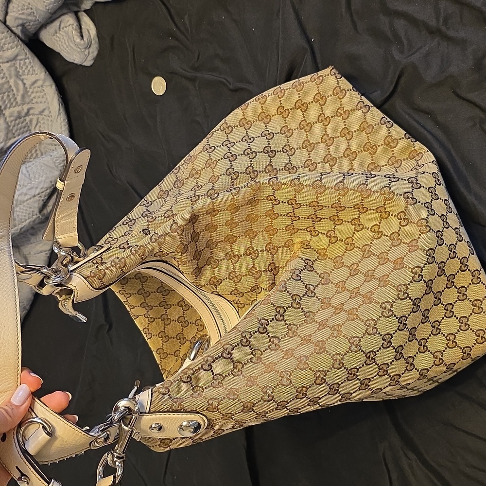 Gucci Beige and Brown Monogram Shoulder Bag